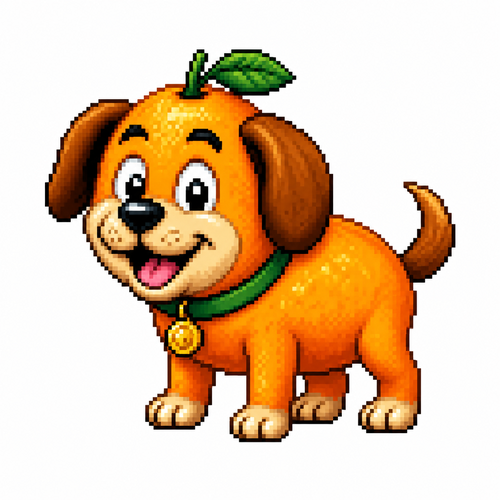 Cartoon kumquat dog, full body, white background