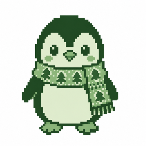 Cute penguin in a Christmas scarf. White background 
