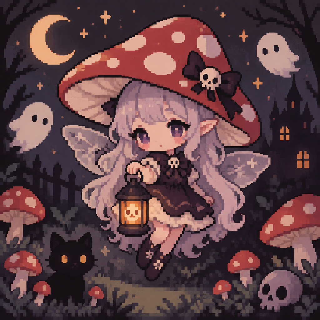 Spooky cute kawaii mushroom fairy