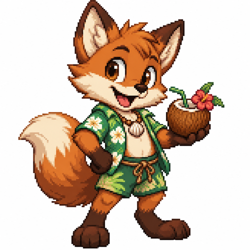 Cartoon coconut fox, full body, white background