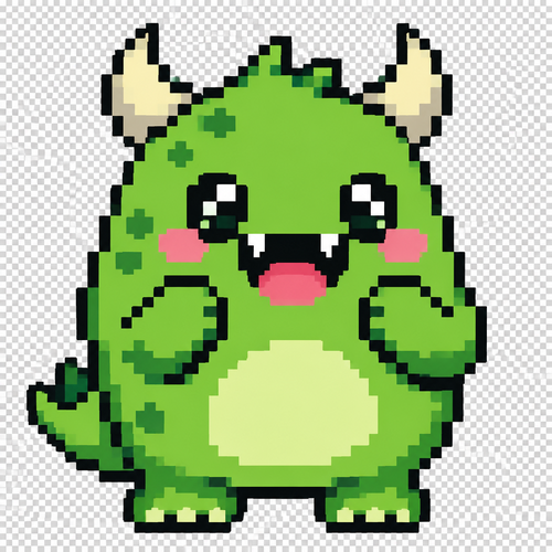 Cute kawaii green monster. No background 