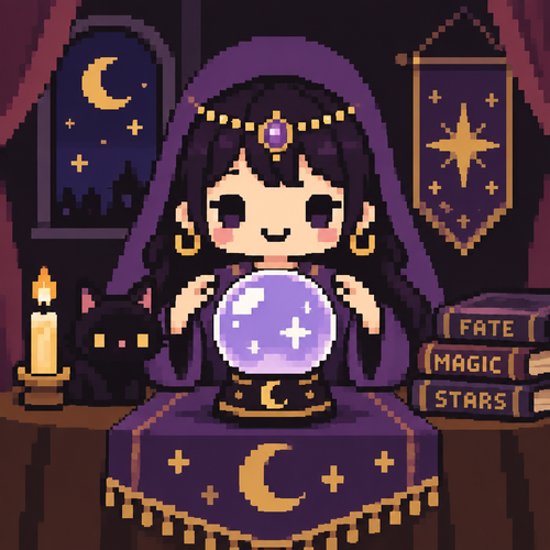 Cute kawaii fortune teller with crystal ball 