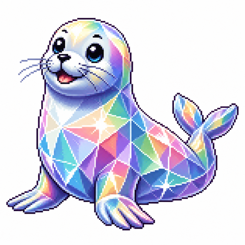 Cartoon prism seal, full body, white background