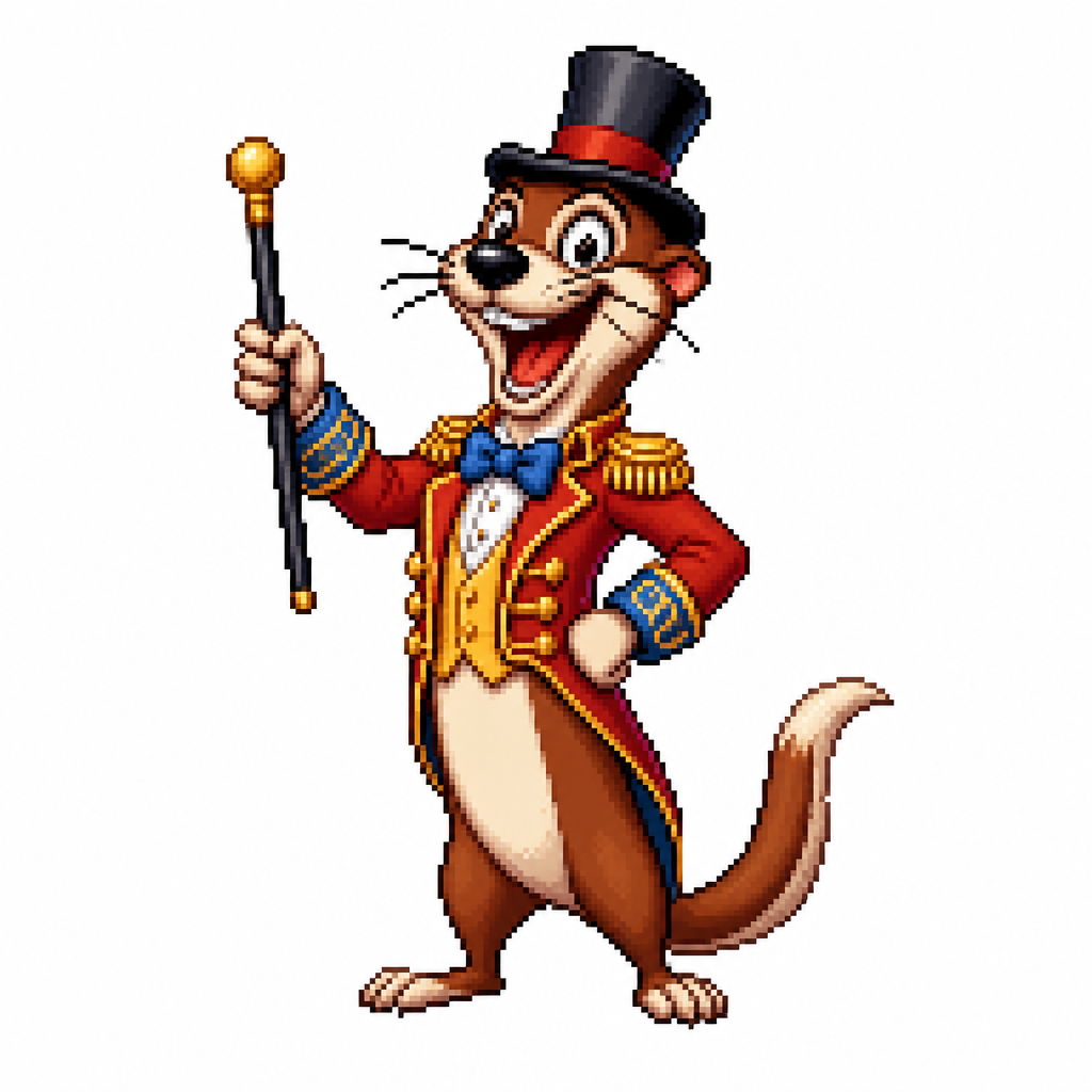 Cartoon circus weasel, full body, white background