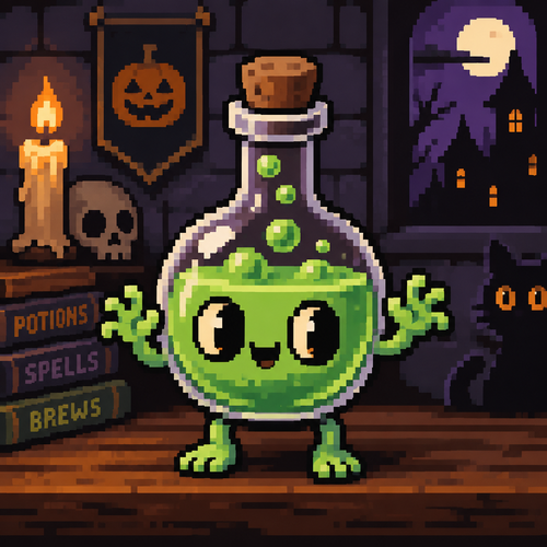 Spooky cute Halloween potion bottle with eyes, fingers, toes