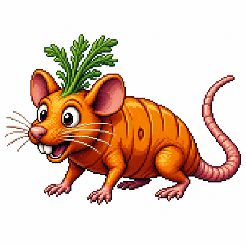 Cartoon carrot rat (quadruped), full body, white background
