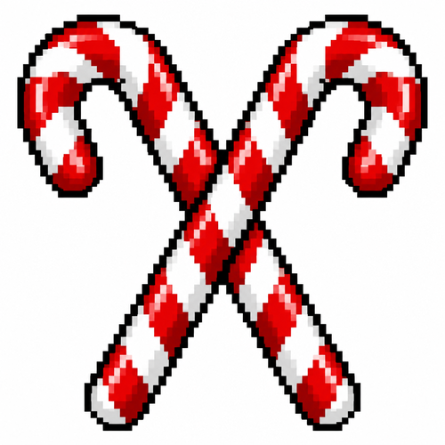 High contrast image on a white background of two candy canes on an x. Close up