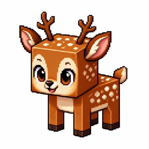 Cartoon cube fawn, full body, white background