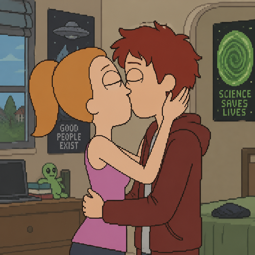 Rick and Morty summer smith kiss original character boy red