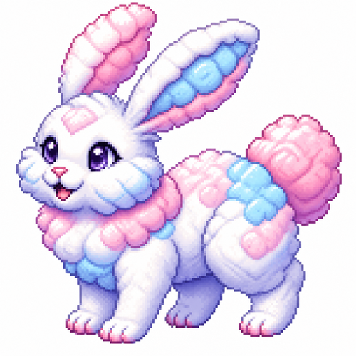 Cartoon cotton candy rabbit (quadruped), full body, white background