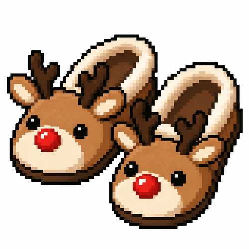 High contrast image on a white background of cozy rain deer slippers