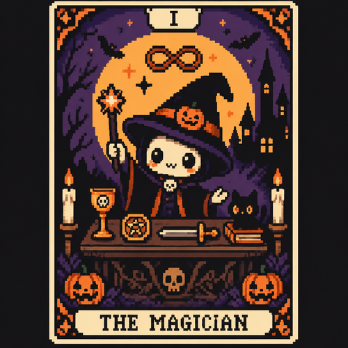 Spooky cute kawaii Halloween Tarot card- the magician