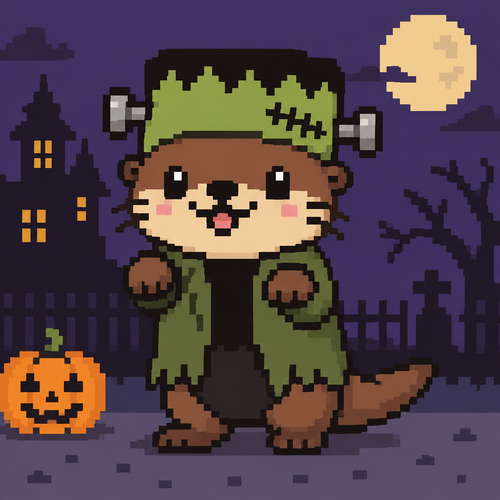 Cute kawaii Otter in a Frankenstein costume 
