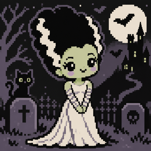 Cute spooky kawaii bride of Frankenstein 
