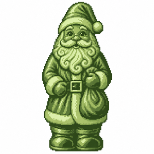 A chocolate Santa figure with molded beard curls and detailed coat folds. White background 