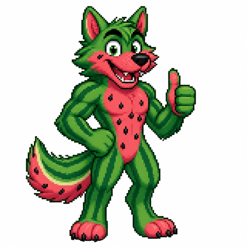 Cartoon watermelon wolf, full body, white background