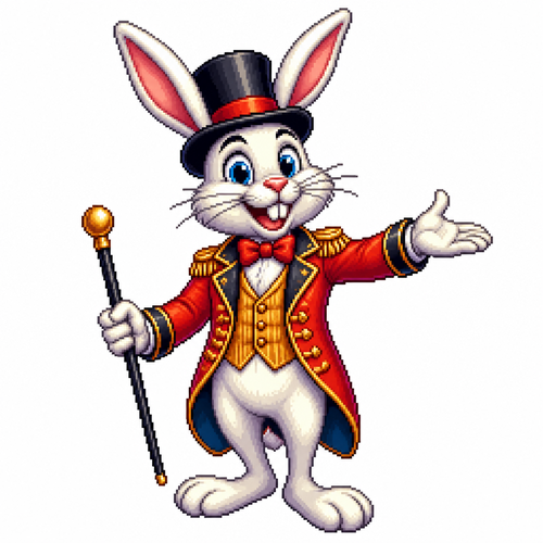 Cartoon circus rabbit, full body, white background