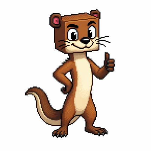 Cartoon cube weasel, full body, white background