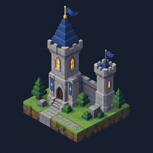 mage tower with tower beside it, less detail, make it pixel perfect of 300px