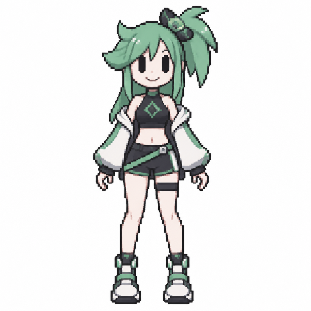 Jaiden animations but with the clothes and hair of the character aloe pokegirl , full body front perspective