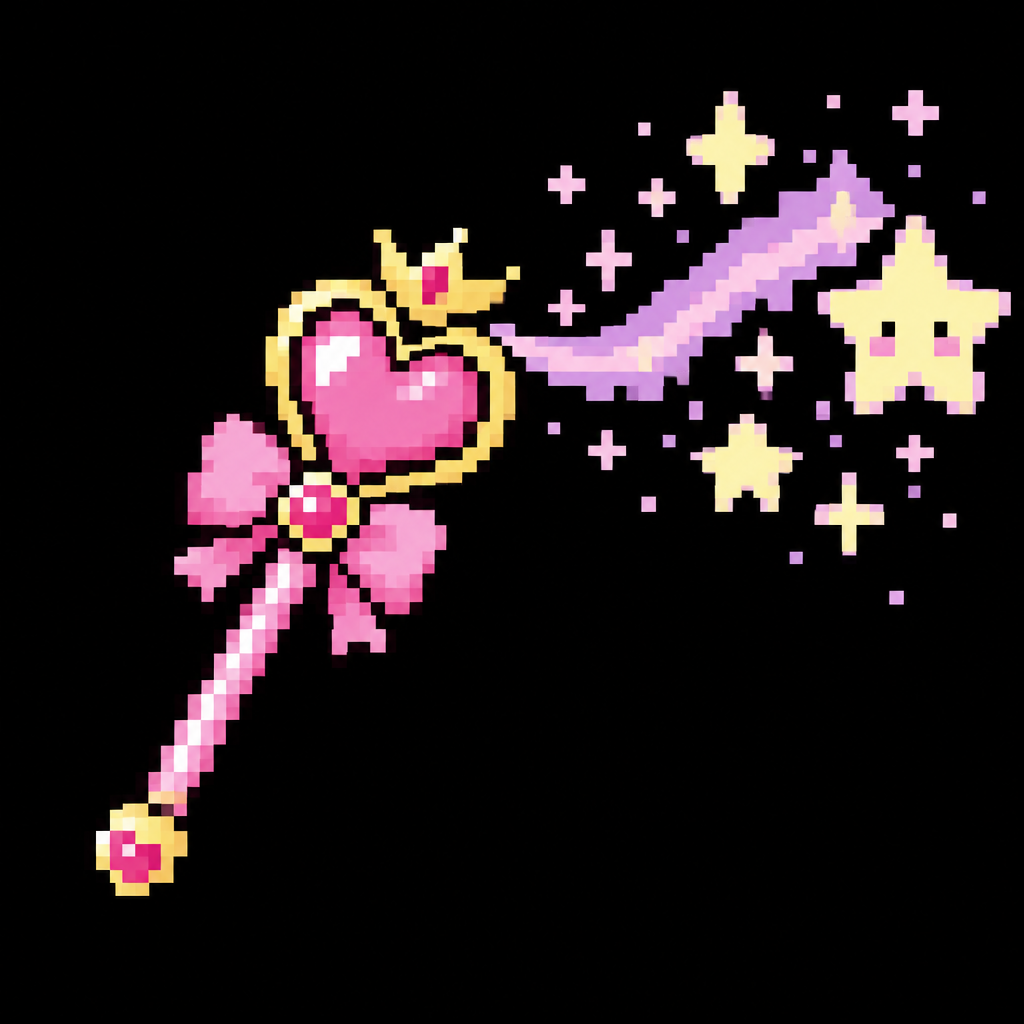 Cute kawaii magical wand casting a spell