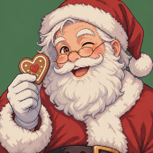 Santa holding a heart shaped cookie. Plain background