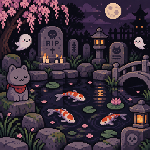 Spooky cute Kawaii cemetery Koi Pond