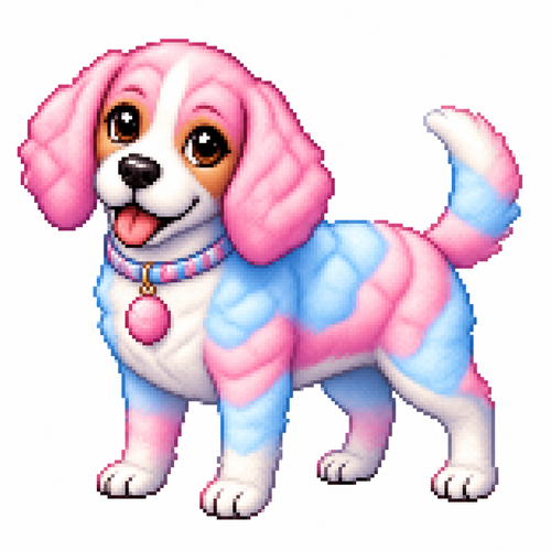 Cartoon cotton candy beagle, full body, white background
