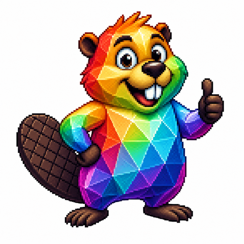 Cartoon prism beaver, full body, white background