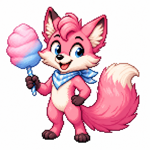 Cartoon cotton candy fox, full body, white background