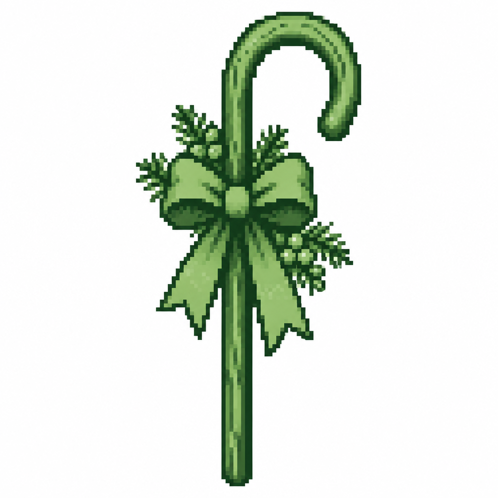 A shepherd’s crook with a large holiday bow. White background
