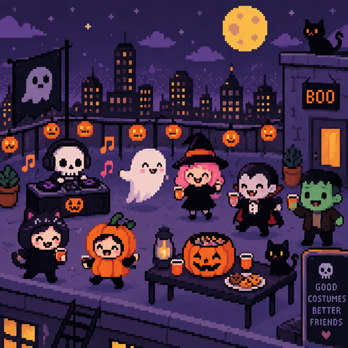 Spooky cute Kawai rooftop costume party