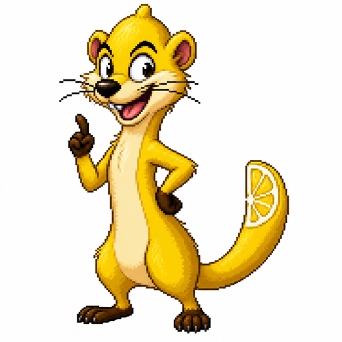 Cartoon lemon weasel, full body, white background