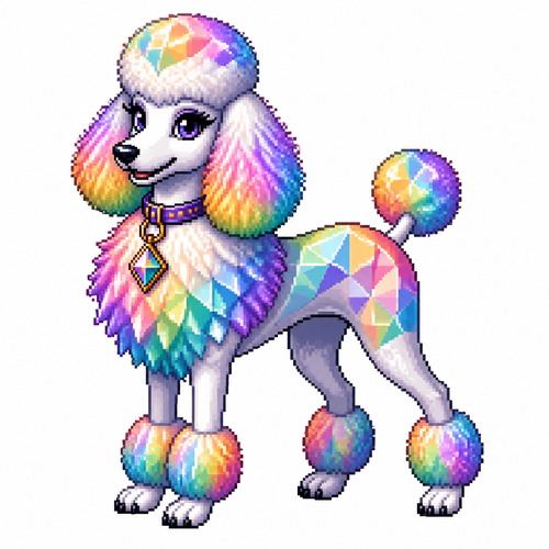 Cartoon prism poodle, full body, white background