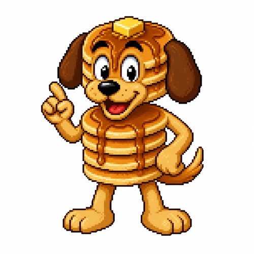 Cartoon pancake dog, full body, white background