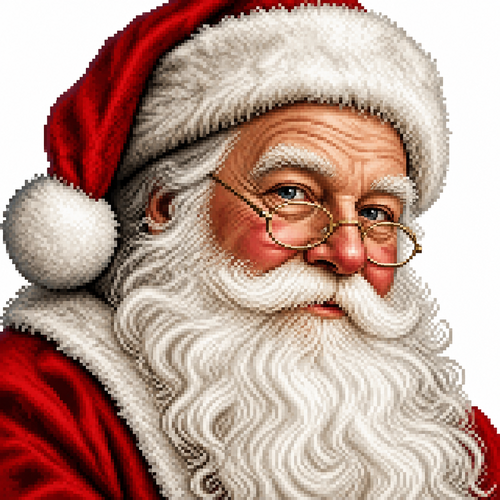 High contrast, image of a realistic close-up of Santa Claus on a white background