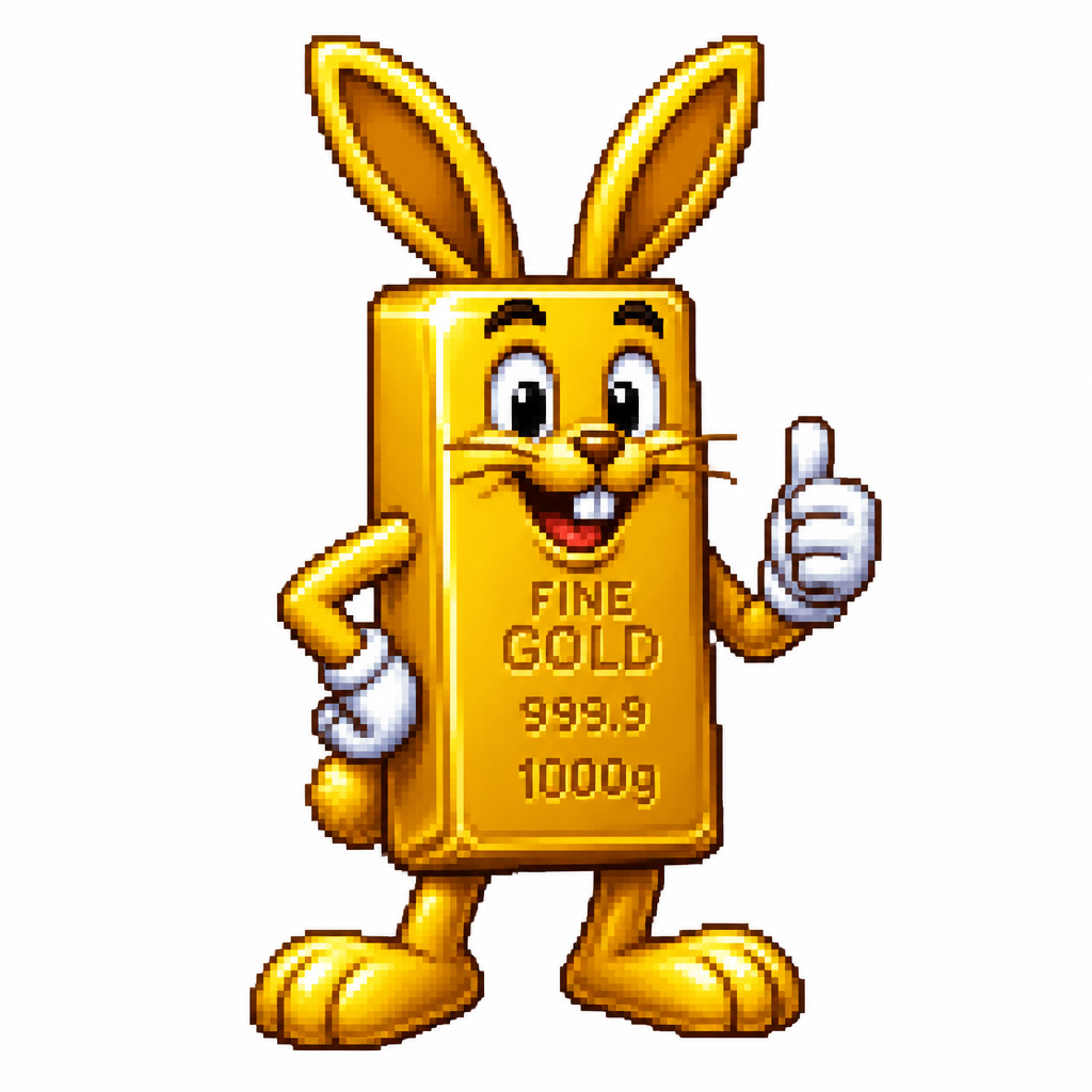Cartoon gold bar rabbit, full body, white background