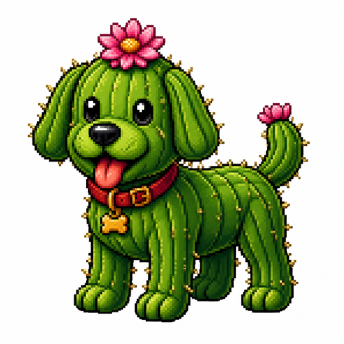 Cartoon cactus dog, full body, white background
