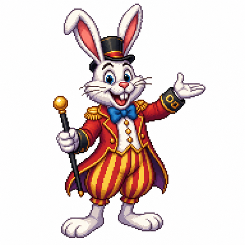 Cartoon circus rabbit, full body, white background