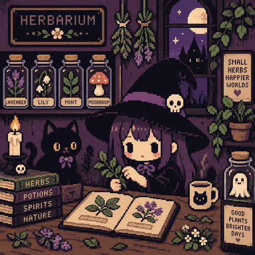 Spooky cute Kawaii witch herbarium