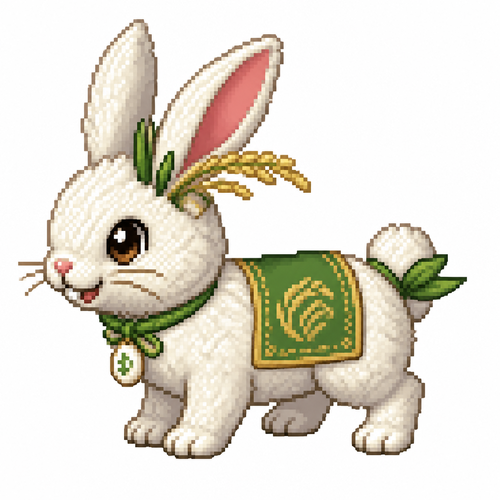Cartoon rice rabbit (quadruped), full body, white background