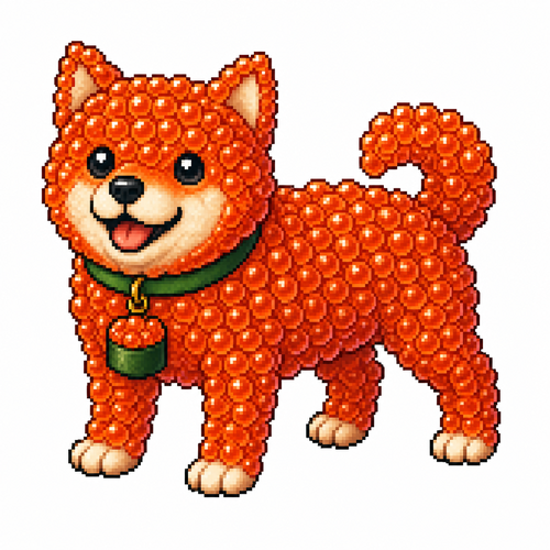 Cartoon salmon roe dog, full body, white background