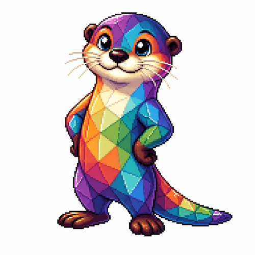 Cartoon prism otter, full body, white background